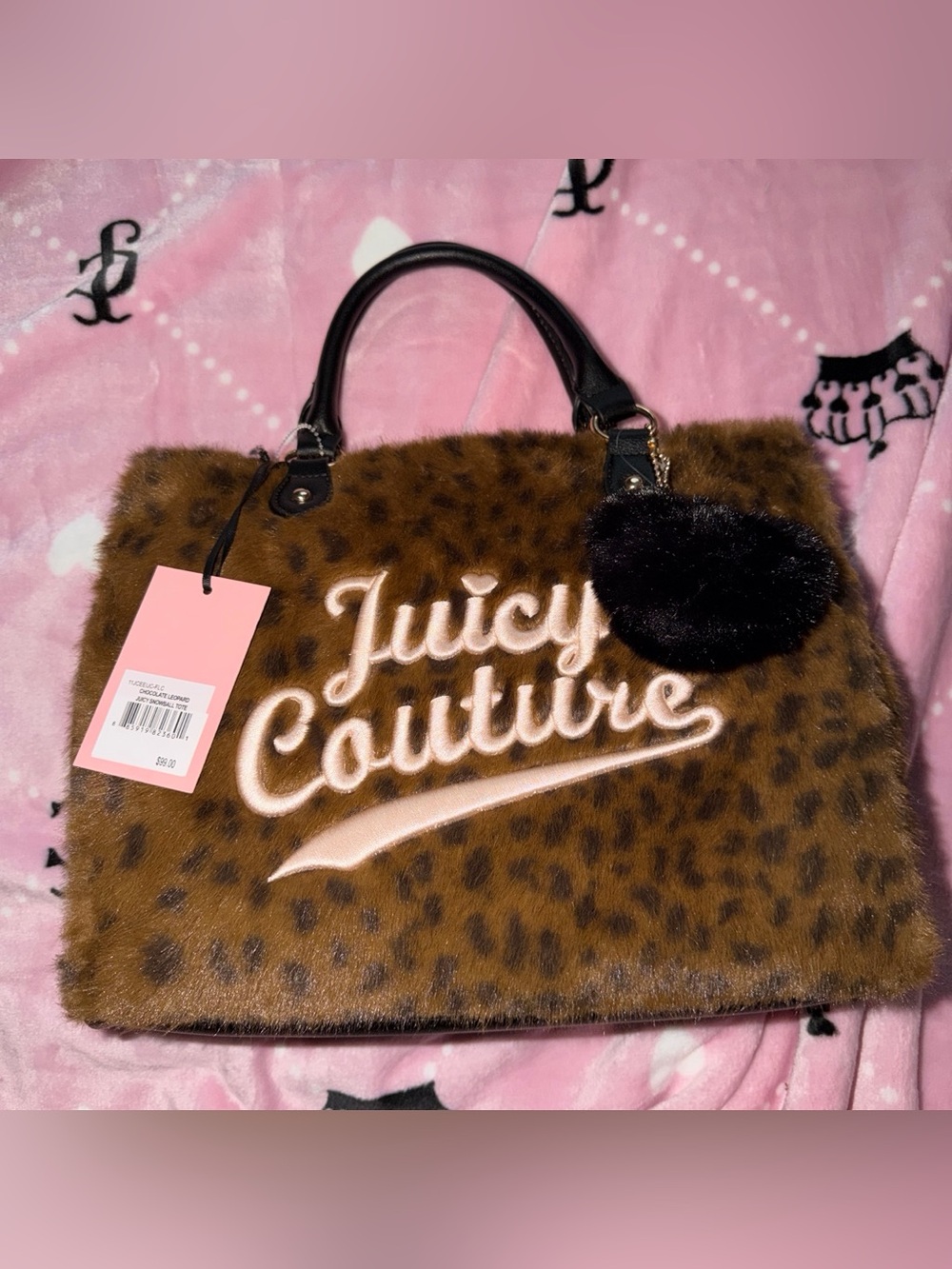 Juicy Couture Brown Leopard Faux Fur Tote with Black Handles